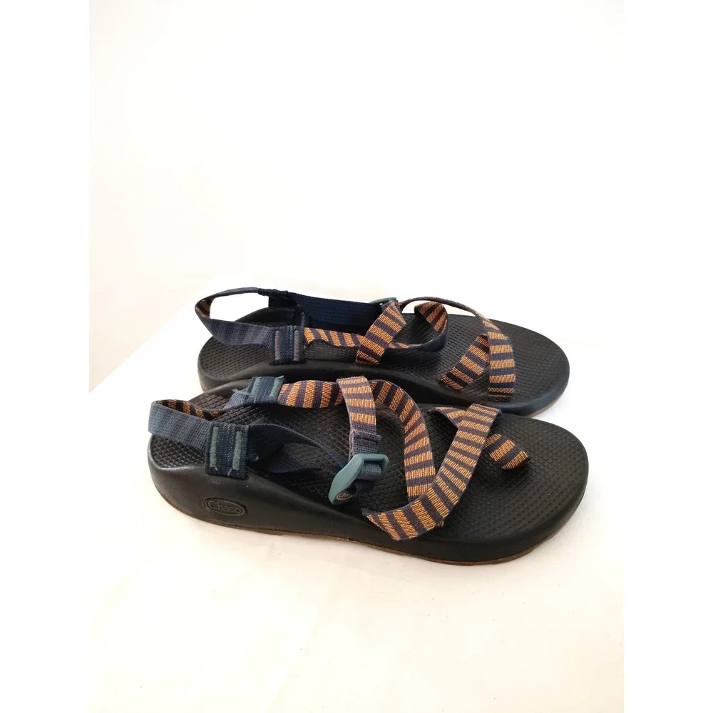 Chaco Z/1 Classic Men 10 Vibram Sole Navy Rust Stripe Sport Hiking Sandals EUC
